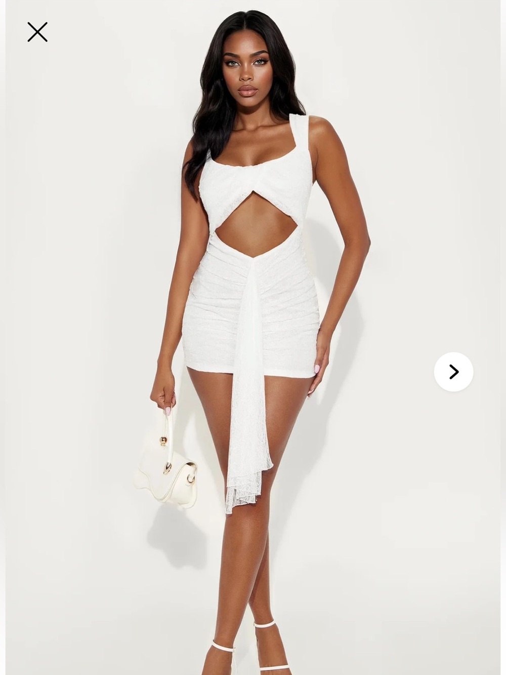 Fashion Nova White Cutout Lace Ruched Mini Dress